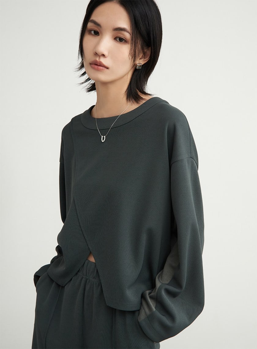 不對稱休閒長袖上衣